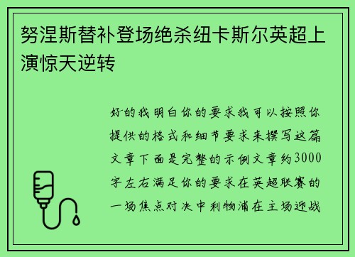努涅斯替补登场绝杀纽卡斯尔英超上演惊天逆转